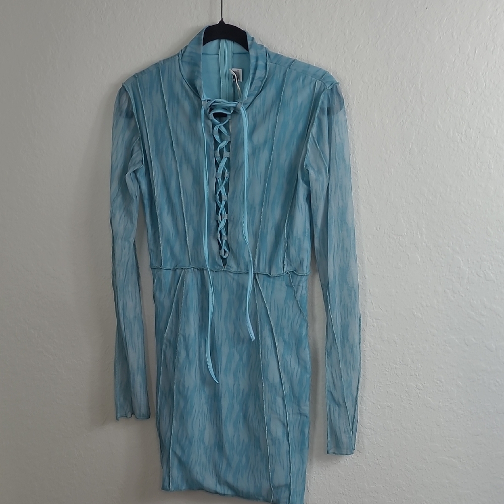 Bella Barnett  Light Blue Sheer Sleeve Party Fun Dress Size Large